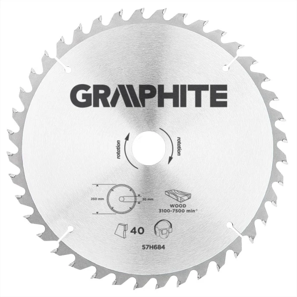 Disc ferastrau pe lemn. 250x30mm. 40 dinti. Graphite. image