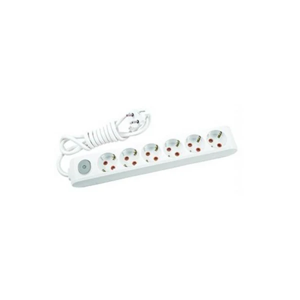 Prelungitor cu 6 prize cu impamintare si buton de pornire / oprire Multi - Let Viko by Panasonic. 2 m. Alb image