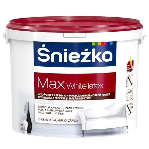 Vopsea latex superlavabila pentru interior Max White Latex Sniezka. Mat. Alba. 3 l. image