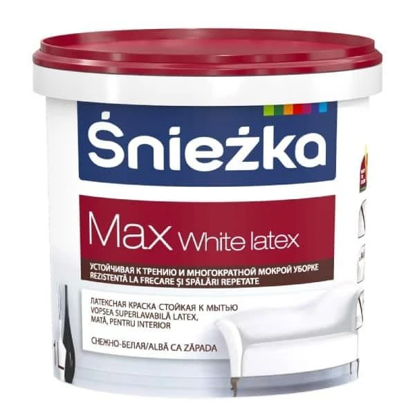 Vopsea latex superlavabila pentru interior Max White Latex Sniezka. Mat. Alba. 1 l. image