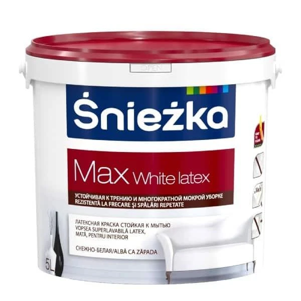 Vopsea latex superlavabila pentru interior Max White Latex Sniezka. Mat. Alba. 5 l. image