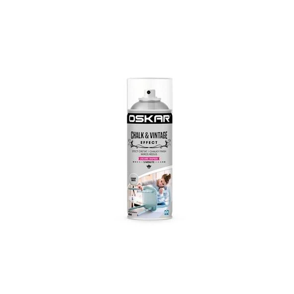Vopsea spray lemn/ metal Chalk &amp; Vintage Effect OSKAR. Interior / Exterior. Cloudy White. 400 ml. image