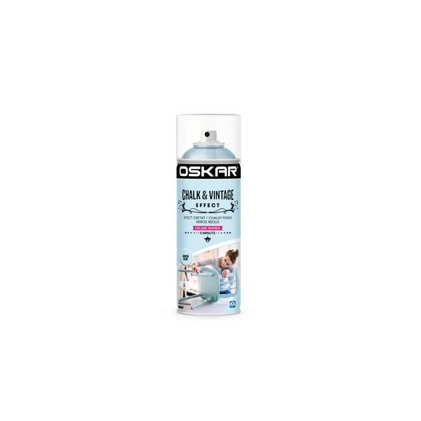 Vopsea spray lemn/ metal Chalk &amp; Vintage Effect OSKAR. Interior / Exterior. Greek Blue. 400 ml. image
