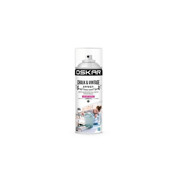 Vopsea spray lemn/ metal Chalk &amp; Vintage Effect OSKAR. Interior / Exterior. Matte Varnish. 400 ml. image