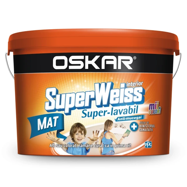 Vopsea superlavabila interior, anti-mucegai, 2.5 L, alb, Superweiss, Oskar image