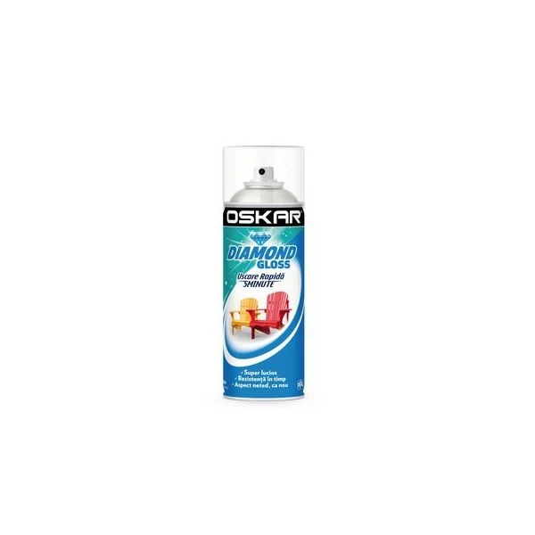 Vopsea spray lemn/ metal Diamond Gloss OSKAR. Interior / Exterior. Alba RAL9010. 400 ml. image