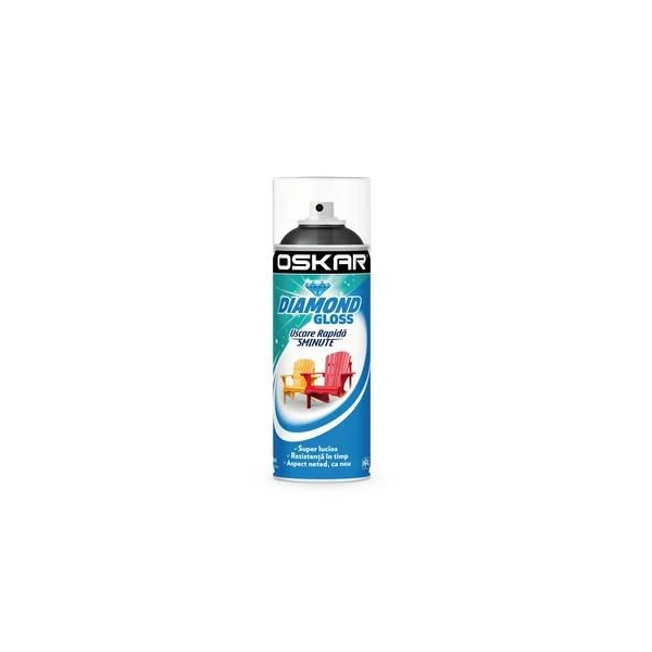 Vopsea spray lemn/ metal Diamond Gloss OSKAR. Interior / Exterior. Negru RAL9005. 400 ml. image
