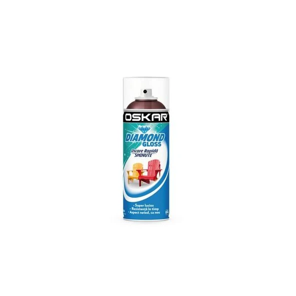 Vopsea spray lemn/ metal Diamond Gloss OSKAR. Interior / Exterior. Visiniu RAL3004. 400 ml. image