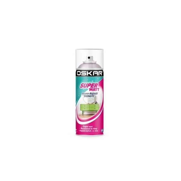 Vopsea spray lemn/ metal SUPER MATT OSKAR. Interior / Exterior. Alba RAL9010. 400 ml. image