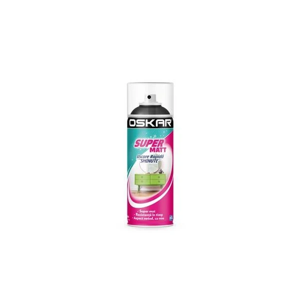Vopsea spray lemn/ metal SUPER MATT OSKAR. Interior / Exterior. Negru RAL9005. 400 ml. image