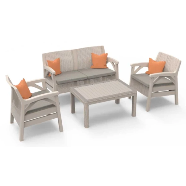 Set masa, 2 fotolii, canapea dubla, cu perne, cappucino, Santana Rattan image