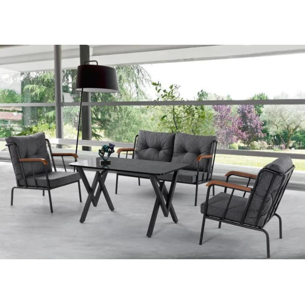 Set mobilier tapiatat, canapea dubla, 2 fotolii, cu perne, gri inchis, BALON Mobilgen image