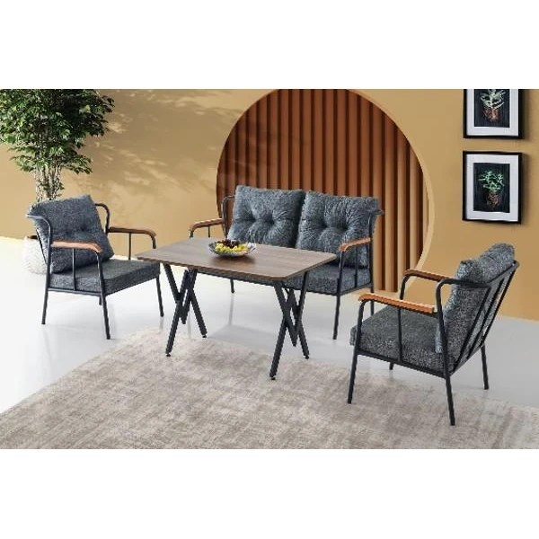 Set mobilier tapitat, canapea dubla, 2 fotolii, cu perne, maro inchis, BALON, Mobilgen image