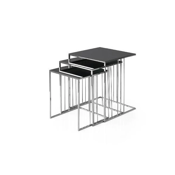 Masa de cafea, patrata, blat sticla neagra, carcasa metal negru, LINDA, Mobilgen image