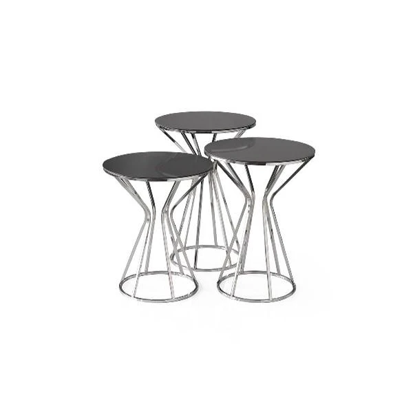 Set mese de cafea, 3buc, rotunda, blat lemn de frasin, carcasa metal negru, VEGAS, Mobilgen image