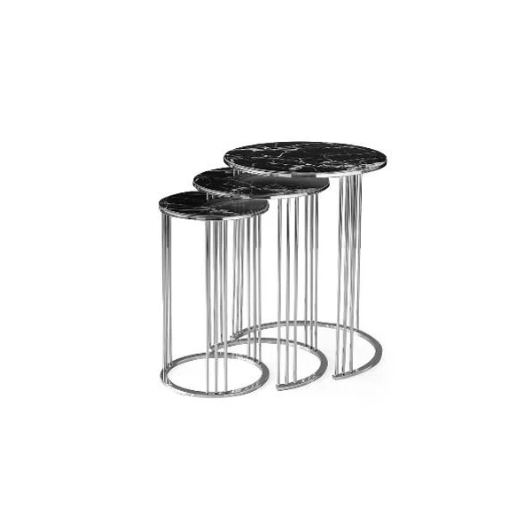 Set mese de cafea, 3buc, rotunda, blat lemn de frasin, carcasa metal negru, CEREN, Mobilgen image