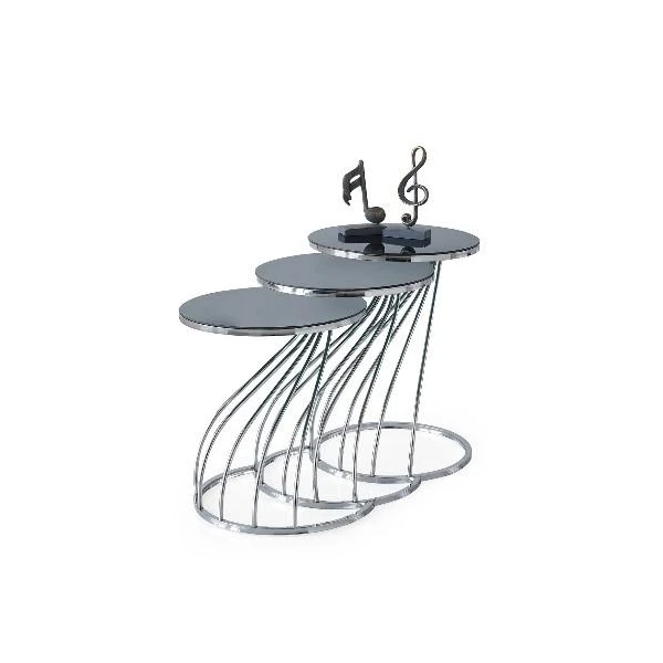 Set mese de cafea, 3buc, rotunda, blat sticla neagra, carcasa metal, ALASKA, Mobilgen image