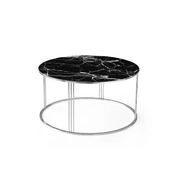 Masa de cafea, rotunda, blat sticla neagra, carcasa metal cromat, CEREN, Mobilgen image