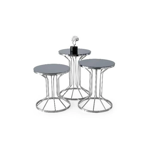 Set masa de cafea, 3 buc, rotunda, blat sticla neagra, carcasa metal, ALASKA, Mobilgen image