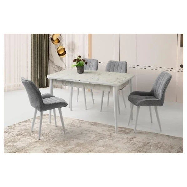 Masa de bucatarie, blat sticla antracit, margina tekno, picioare din lemn gri deschis, 150-120x70cm, KELEBEK HG, Mobilgen image