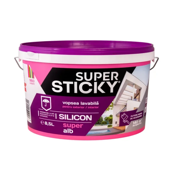 Vopsea, lavabila, exterior/interior, alba, 8.5 L, silicon, STICKY image