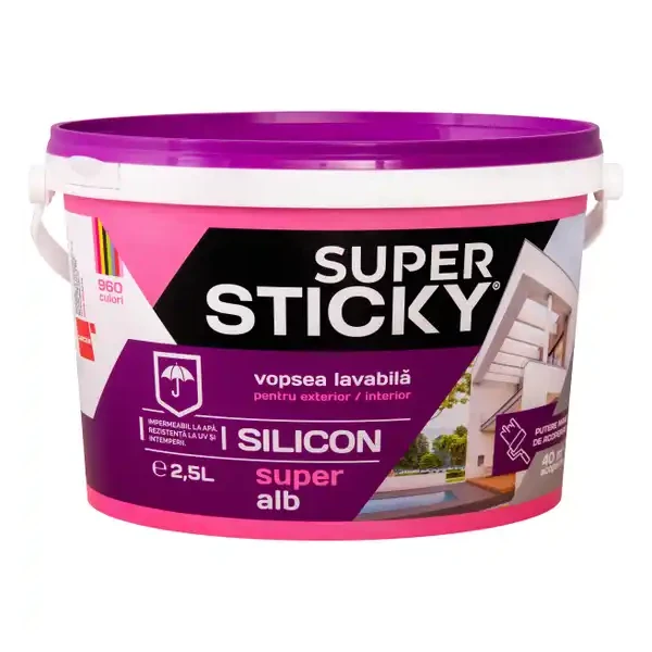 Vopsea, lavabila, exterior/interior, alba, 2.5 L, silicon, STICKY image