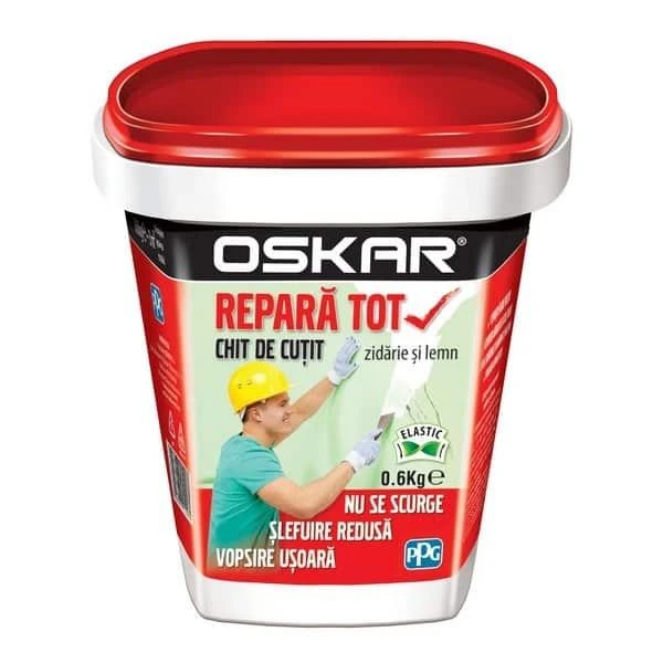 Chit de cutit pentru lemn si zidarie OSKAR. Interior / Exterior. Alb. 0.6 kg. image