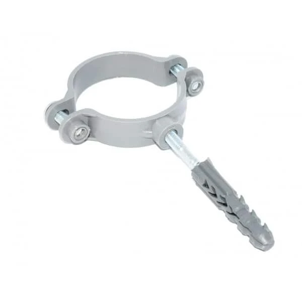 Colier plastic pentru tevi canalizare d 50 mm Aquer. Cu surub si diblu. Gri. image
