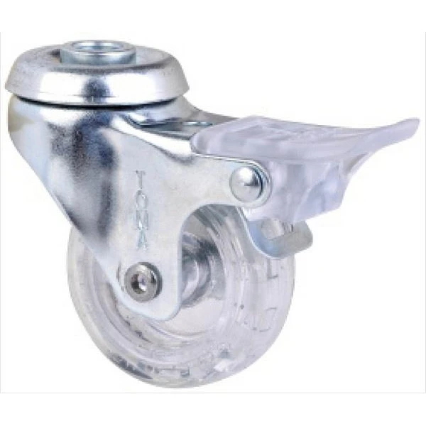 Roata pivotanta, cu orificiu de fixare si frana, transparenta, greutate max. 20kg image