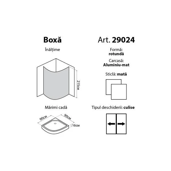 Cabina de dus 900X900X2150. hidrobox. cada joasa. forma rotunda.. sticla fumurie. MPN image