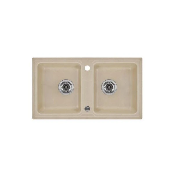 Chiuveta din granit ZORBA DEANTE. 780 x 435 x 180 mm. 2 cuve fara picurator. Set fiting. Bej nisip. image