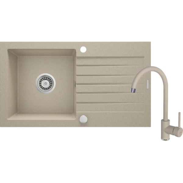 Chiuveta din granit cu baterie, 760x440x160mm, 1 cuva, picurator, nisip, Zorba DEANTE image