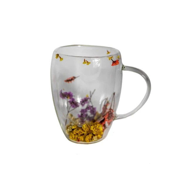 Cana sticla, perete dublu, Flori Uscate, 250ml image