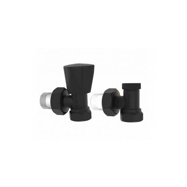 Set robineti coltar radiator Tur/ Retur Arco. 1/2GZ x 1/2GW. Negru. image