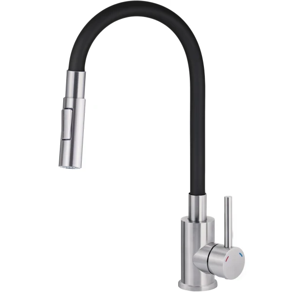 Baterie bucatarie cu duza curbata - 2 tipuri de jet, STEEL-BLACK, LUNO DEANTE image