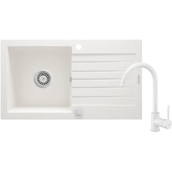 Chiuveta din granit cu baterie, 1-cuva cu picurator, 760x440x160, alabastru, DEANTE image