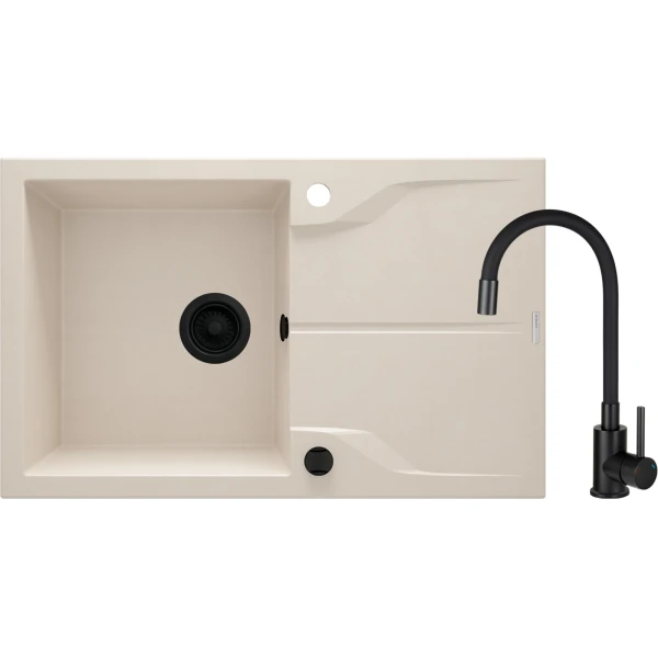 Chiuveta din granit cu baterie, 1-cuva cu picurator, 780x490x194, bej, DEANTE image