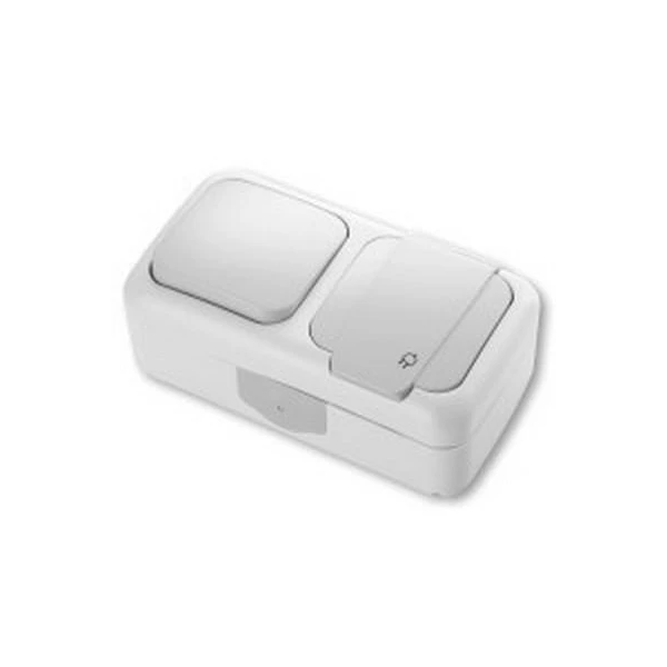 Intrerupator cu o clapa + Priza cu impamintare Palmiye Viko by Panasonic. Pentru exterior. Alb image