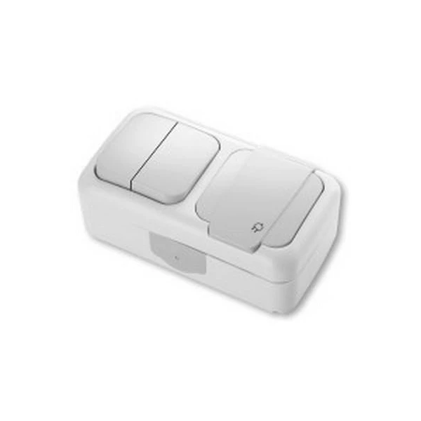 Intrerupator cu doua clape + Priza cu impamintare Palmiye Viko by Panasonic. Pentru exterior. Alb image