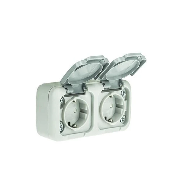 Priza dubla cu impamintare Palmiye Viko by Panasonic. Pentru exterior. Alb image