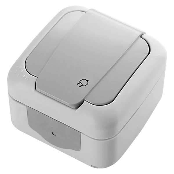 Priza pentru exterior cu impamantare cu capac, IP54, gri, Palmiye VIKO image