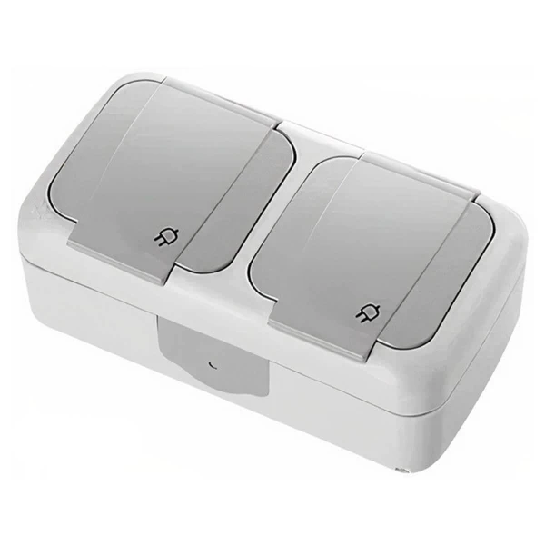 Priza dubla cu impamantare pentru exterior, IP54, gri, Palmiye VIKO image