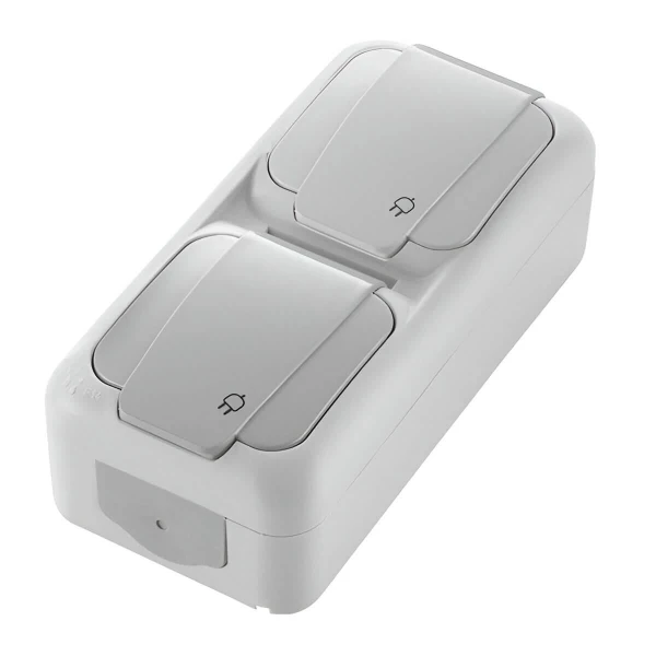 Priza dubla cu impamantare pentru exterior, IP54, alba, verticala, Palmiye VIKO image