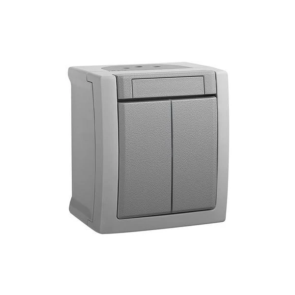 Intrerupator cu doua clape Pacific Viko by Panasonic. Pentru exterior. Gri. IP54. image