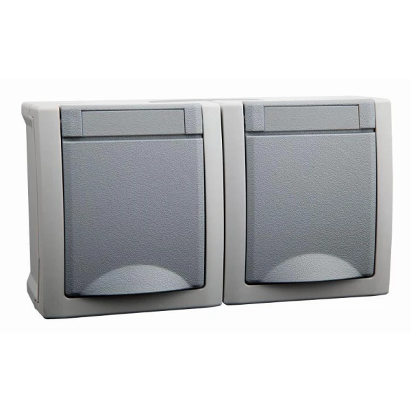 Priza dubla cu impamantare si capac, montaj aplicat, IP54, gri, Pacific Panasonic image
