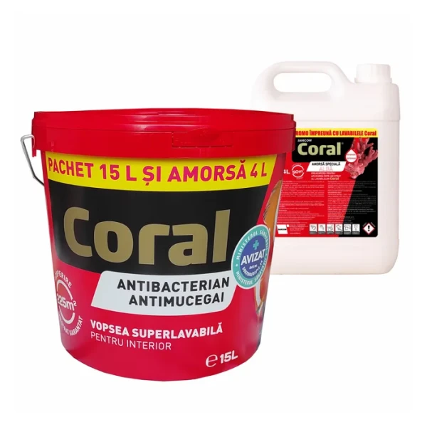 Vopsea, superlavabila, interior, antimucegai, 15 L + grund 4 L, CORAL image