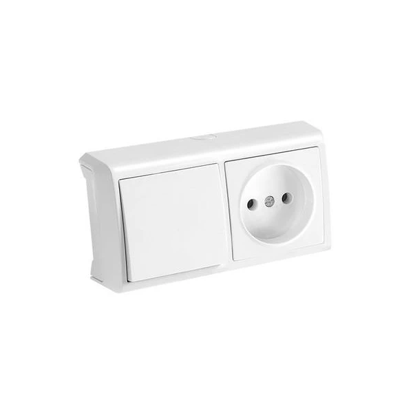 Intrerupator cu o clapa + Priza fara impamintare Vera Viko by Panasonic. Orizontal. Alb image