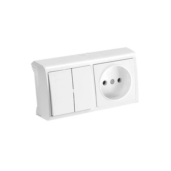 Intrerupator cu doua clape + Priza fara impamintareVera Viko by Panasonic. Orizontal. Alb image