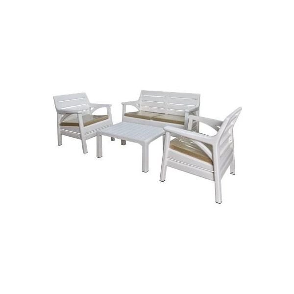 Set mobilier terasa,canapea dubla+2 fotolii+masa, 78x58x38cm, alb, Miami image