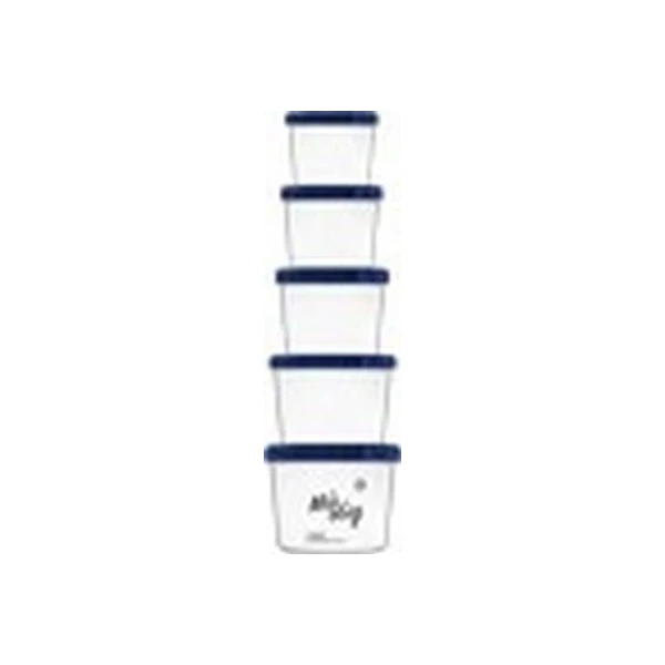 Set caserole rotunde. Plastic. Cu capac filetat indigo. 5 buc. 0.2 l - 1 l. image